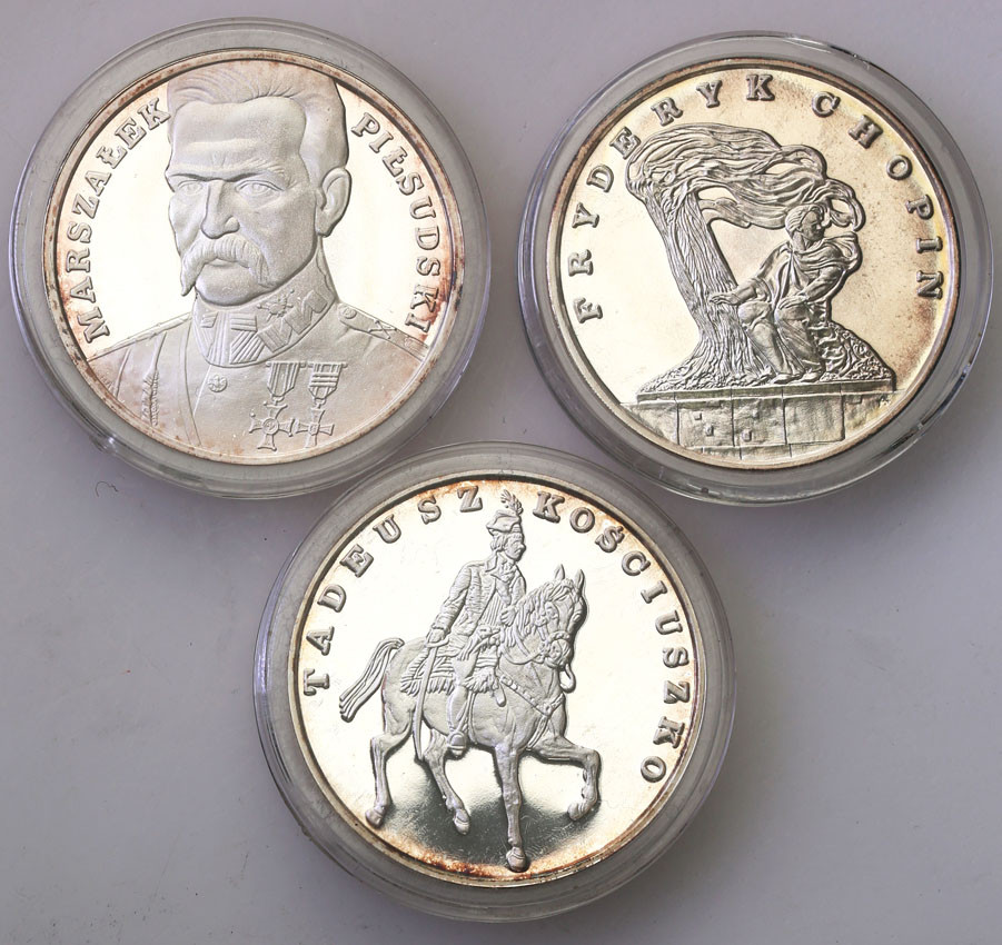 III RP. 100.000 złotych 1990 T. Kościuszko, F. Chopin, J. Piłsudski KOMPLET